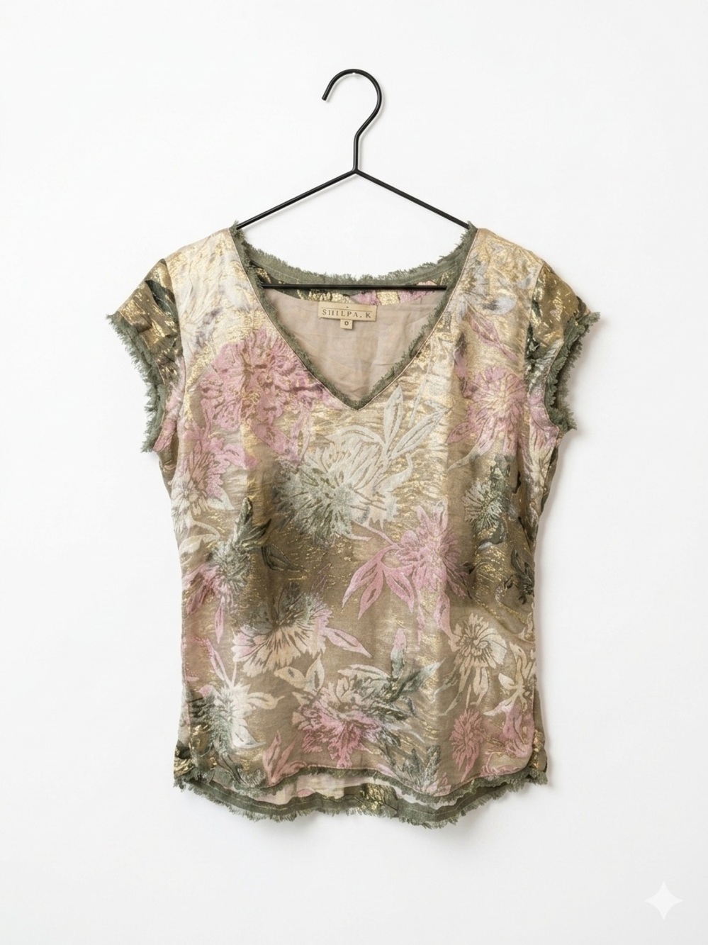 Olive & Pink Floral V-Neck Tee